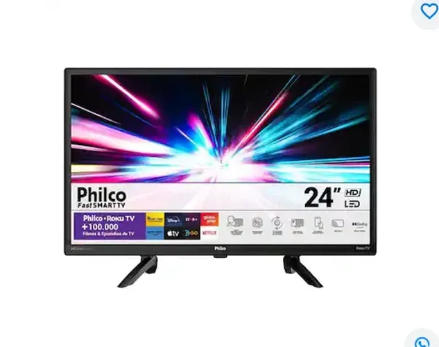 mart TV Philco 24" HD PTV24G5YR2CP Roku Wi-Fi HDMI USB Dolby Audio Preta