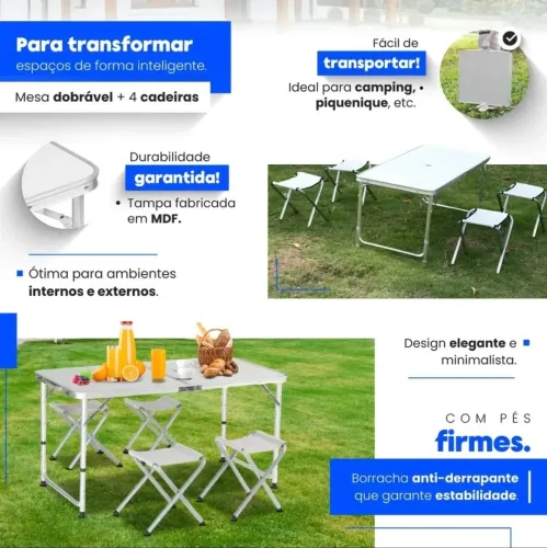 Mesa Dobravel Portatil Maleta De Camping 120x60 4 Banquetas (NOVA)