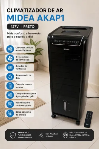 Climatizador Midea AKAP1 Preto 127V SemiNovo + Controle | Tem conversa no valor