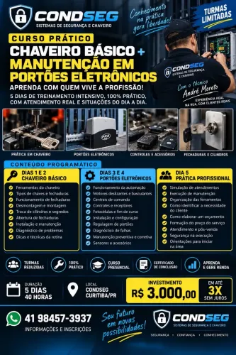 Curso de Chaveiro básico e manutenção portão eletrônico