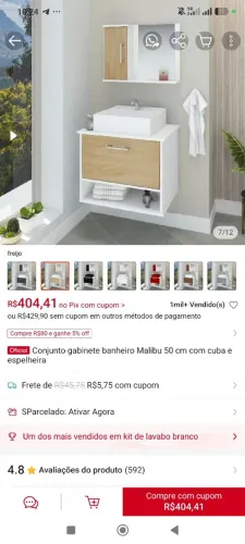 Conjunto de gabinete cuba e espelho banheiro