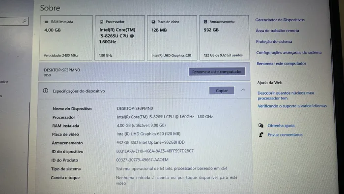 Notebook Lenovo 1 TB de memória 