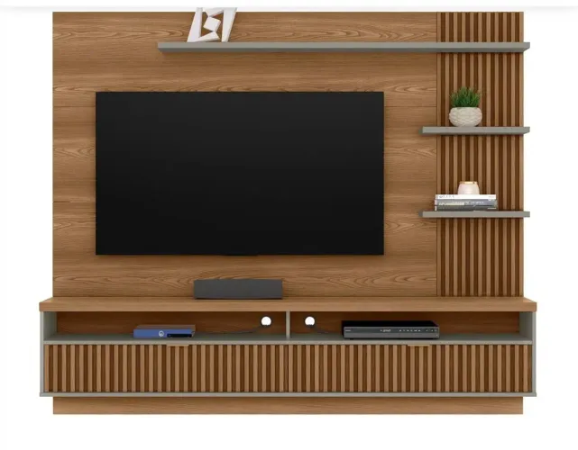 Painel Home para TV Suspenso 203cm Ripado Araruna - Moderno e Sofisticado 
