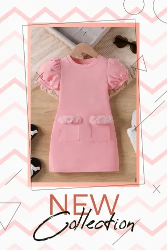 Vestido Infantil Menina Com Manga Bufante E Detalhes Em Pérola Tamanho 4