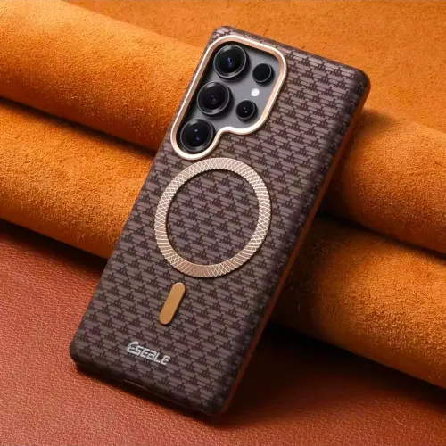 Capa Premium Couro Vintage Pu Trançado Magnetica Para S24 Ultra, S25 Ultra e S26 Ultra