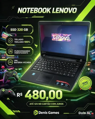 Notebook lenove 4gbs ram ssd 320 observação funciona carregador