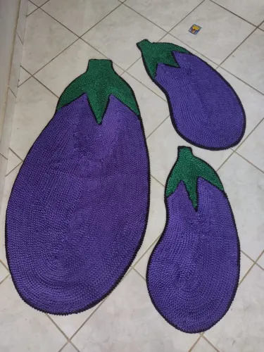 Jogo de Tapete frufru para cozinha - berinjela