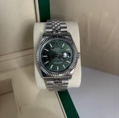 Relógio Rolex Datejust Verde Canelado 41mm Linha Premium AAA+ Vidro Safira Aço 904L