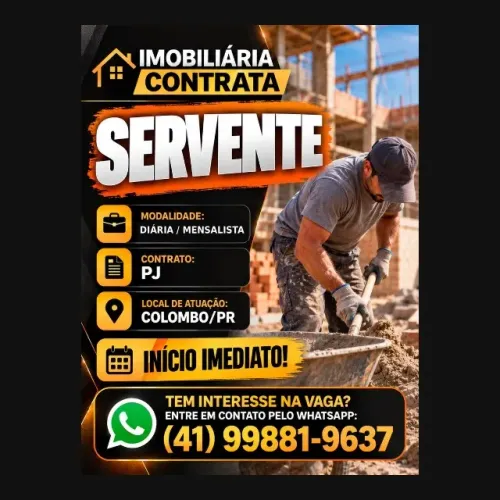 CONTRATA-SE SERVENTE - INÍCIO IMEDIATO