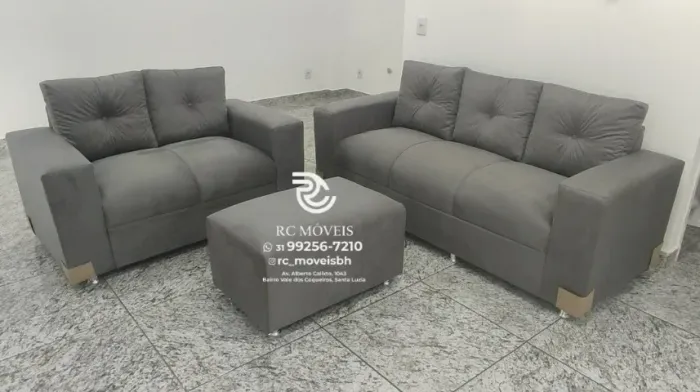 Sofá 2 e 3 pessoas com Puff Suede D33 Confortável Direto da Fábrica - Promocao