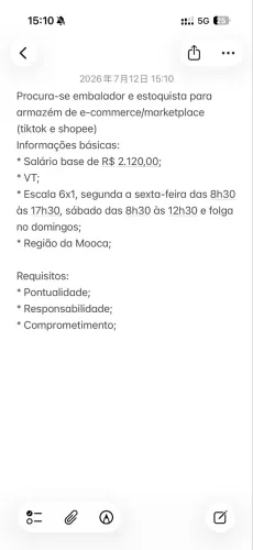 Vaga para Embalador e Estoquista
