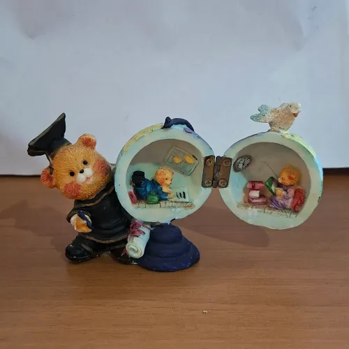 Bibelô Vintage de Ursinho Professor com Globo que Abre