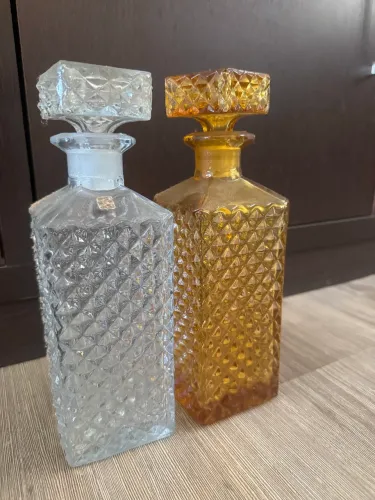 Par de Licoreiras Vintage em cristal Lapidado - Estilo Retrô (Âmbar + Transparente)