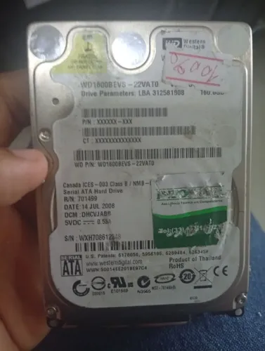 HD 160GB WD SATA 2.5" (Notebook / Case Externa) - 100% Saudável
