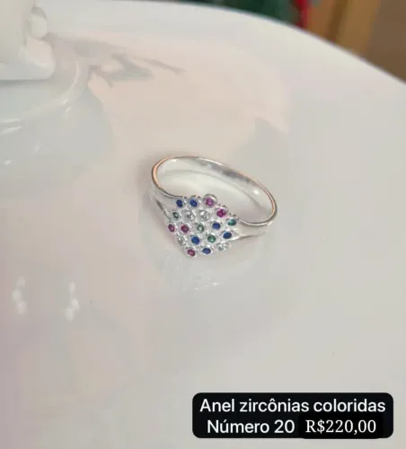 Anel de zircônias coloridas - Tamanho 20 Prata 825 legítima