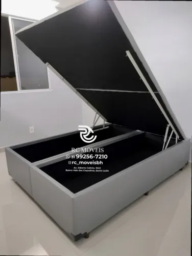 Cama box estruturada Baú Tamanho casal 1.38x1.88 Bipartido Blindado com Pistão a Gás