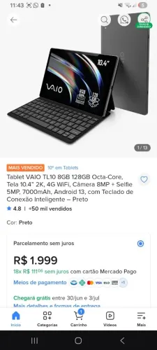 Tablet vaio 128Gb 8 De Ram