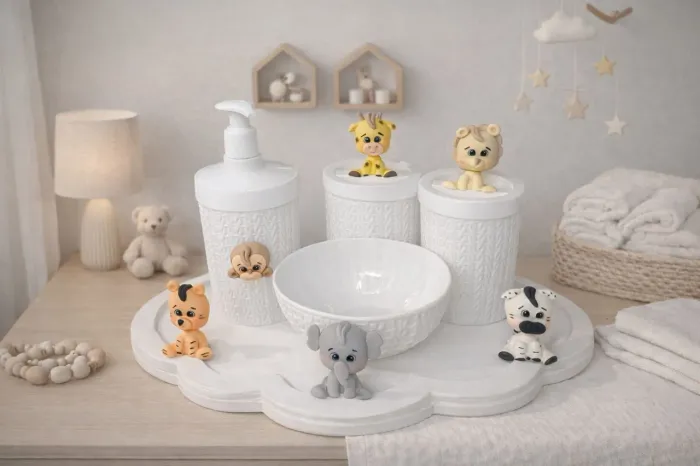 Kit higiene bebê safari - delicado e funcional promoção de lançamento 
