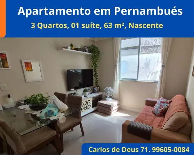 Apartamento à Venda em Pernambués , 3 Quartos ,01 suíte, nascente, 63 m², 01 vaga Excelen