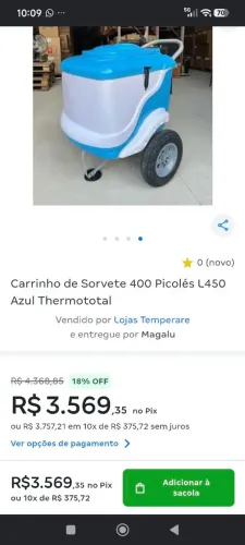 Vendo carro de sorvete 450 l thermototal semi-novo único dono ótimo estado de conservação