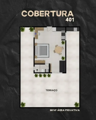 Cobertura Studio com terraço individual - Vista Mar - Frente para a rua