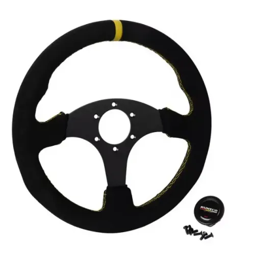 Volante Esportivo Corrida 330mm 33cm Camurca Preto com Faixa Amarela