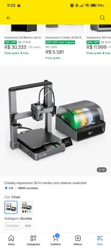 Creality impressora 3d hi combo com sistema multicolor