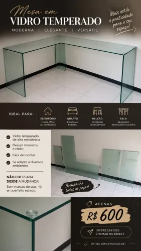 Mesa em Vidro Temperado - Escritório, Quarto, etc...