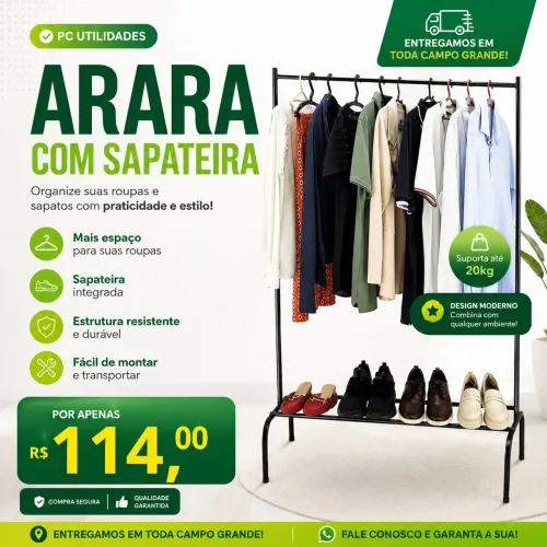 Arara de roupas com sapateira reforçada