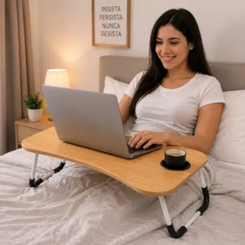 Suporte Notebook Madeira Dobrável Mesa Portátil Home Office Cama