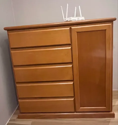 Cômoda 5 Gavetas com Sapateira com 3 prateleiras - Amendoa
