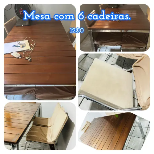 Mesa madeira com 6 cadeiras