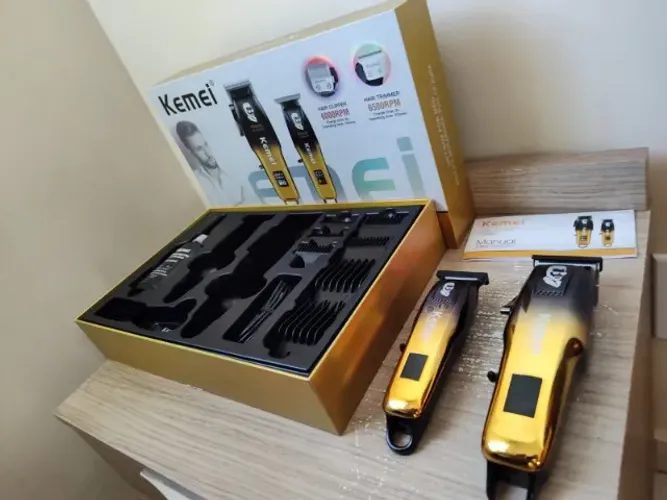 Kit Máquina de Cortar Cabelo + Máquina de Acabamento Kemei Original