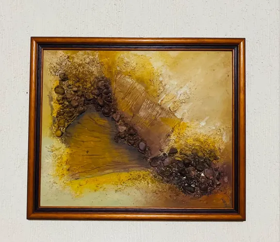 Quadro Abstrato Tons Terrosos Textura Alto Relevo Com Moldura 43x51