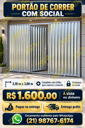 Portao garagem galvanizado 2,10 X 3,00 completo com entrega e pague na entrega