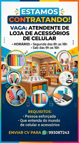 Vaga atendente loja de acessórios para celular