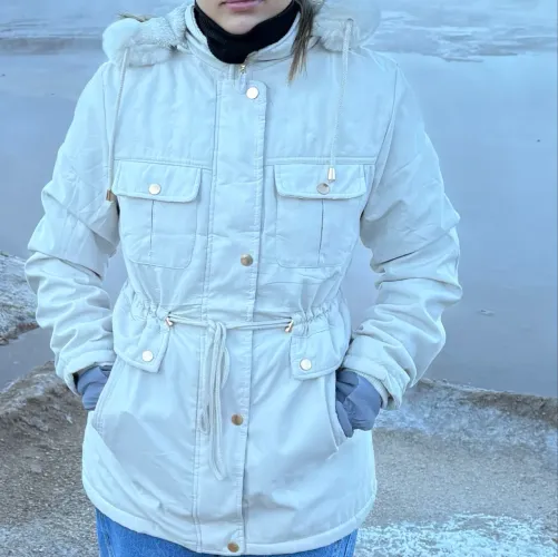 Casaco de frio feminino parka de sarja 