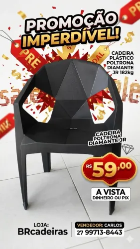 Cadeira Plástica Poltrona Diamante 182kg