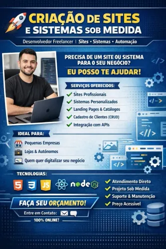 Criação e desenvolvimento de sites e aplicativos, concerto e manutenção de sistemas 