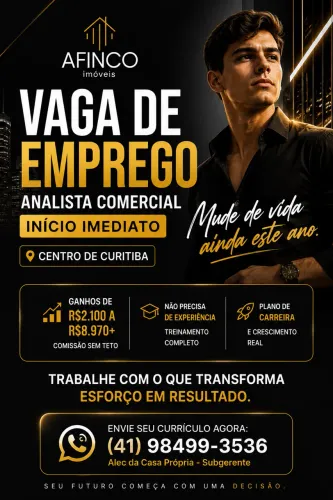 Analista Comercial | Início Imediato | Centro de Curitiba | Sem Experiência
