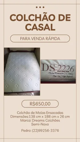 Colchão de Molas Ensacadas de Casal