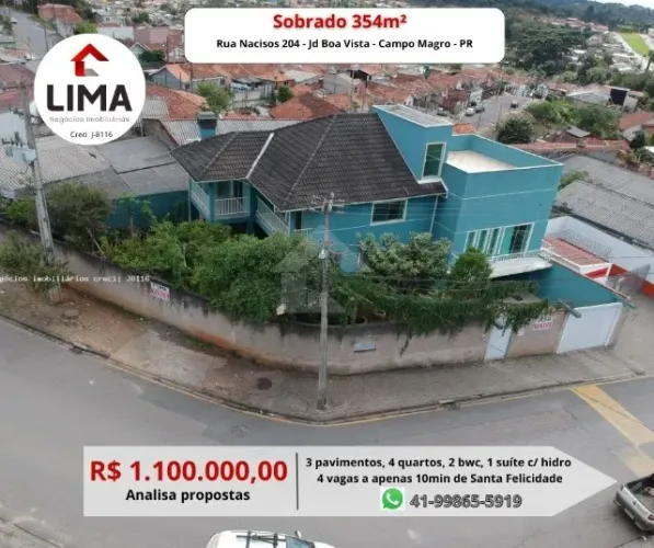 SOBRADO 358m² NO JARDIM BOA VISTA - CAMPO MAGRO/PR - 10min Sta Felicidade