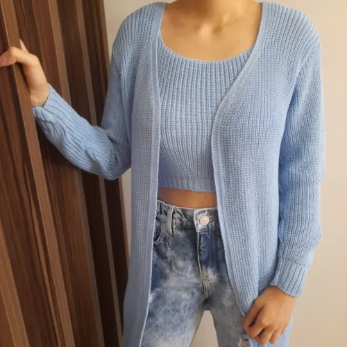 Conjunto casaco + cropped tricô