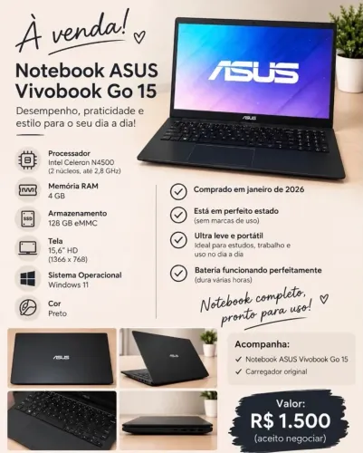 NOTebook ASUS Vivobook Go 15 à venda!