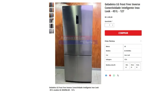 GELADEIRA LG 451L >>NOVA<< *ARMAZZEM DO ELETRO**