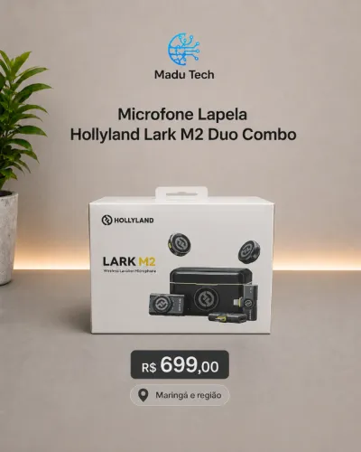 Microfone Lapela Hollyland Lark M2 Duo Combo Duplo Sem Fio