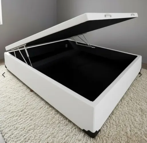 BASE BOX CASAL BAÚ CORINO BRANCO ALTO NÍVEL CAMAS E COLCHÕES