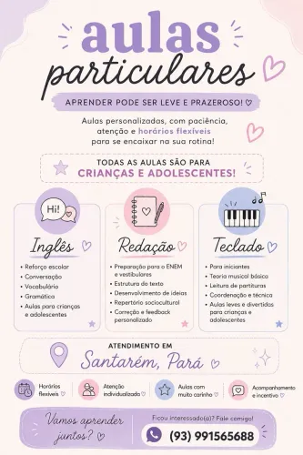 Aulas Particulares: Inglês, Redação e Teclado