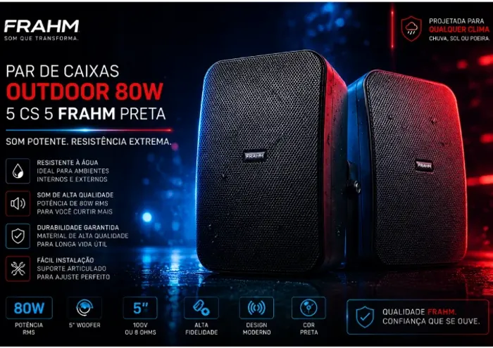 Par Caixa De Som Ambiente Passiva Cs5 Outdoor 80w Rms Frahm Cor Preto