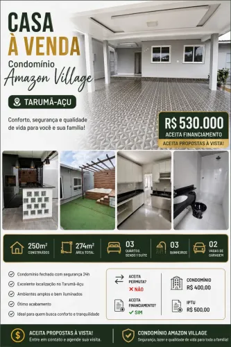 Casa no Amazon Village 3 Quartos c/ Suíte + Área Gourmet | Aceita Financiamento